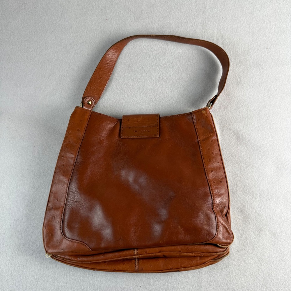 Kate Spade New York Cognac Leather Ostrich Embossed Hobo Shoulder Bag Brown - Picture 2 of 10
